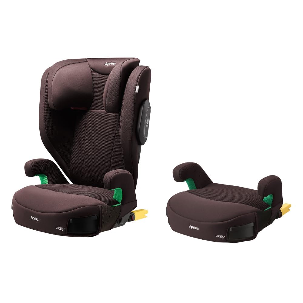 Aprica RideCrew ISOFIX AC Junior Booster Seat for Children Ages to R129 with Cup Holder and Removable Backrest 2224703 3.5 12, Compliant, (Brown)
