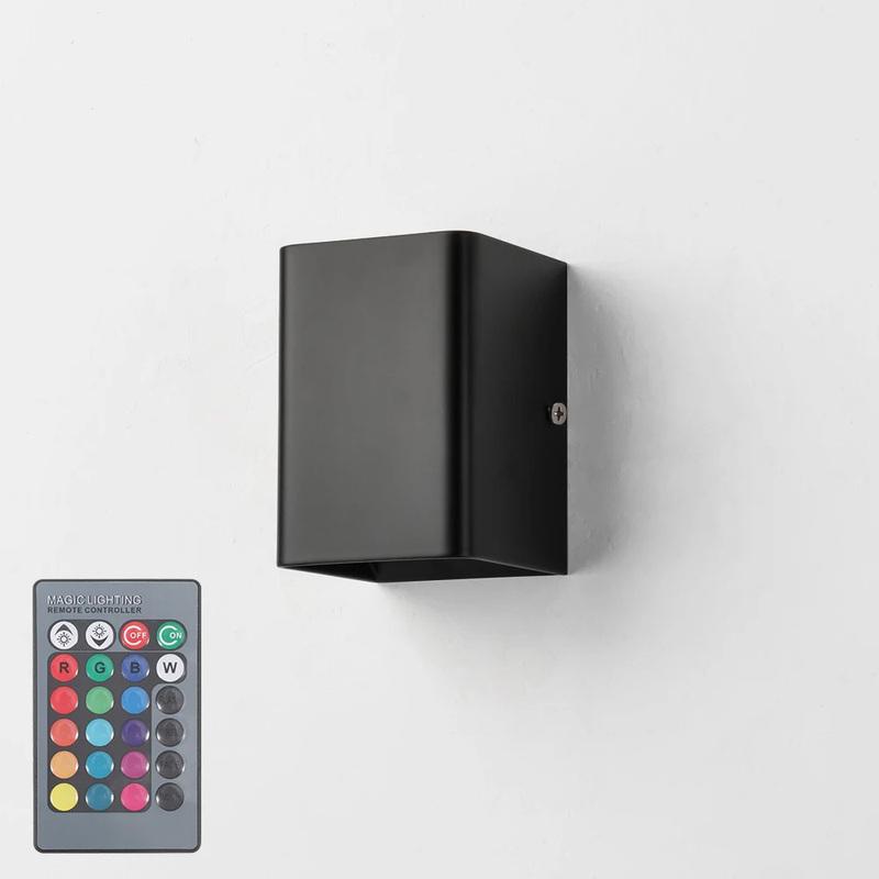 LED RGB Wall Sconce Remote Control Dimmable Color Changing Indoor Light Up Down Wall Mount Lamp For Home Porch Decor Fixture