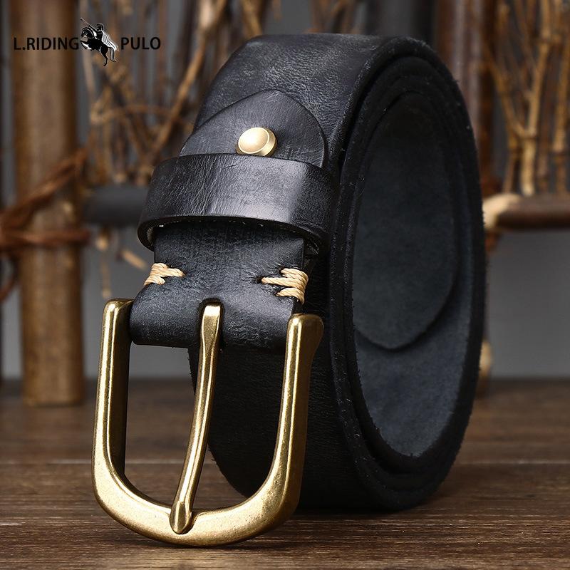 Copper Buckle Belt Men's Genuine Leather Pin Buckle Pure Cowhide Retro Versatile Korean Style Casual Belt