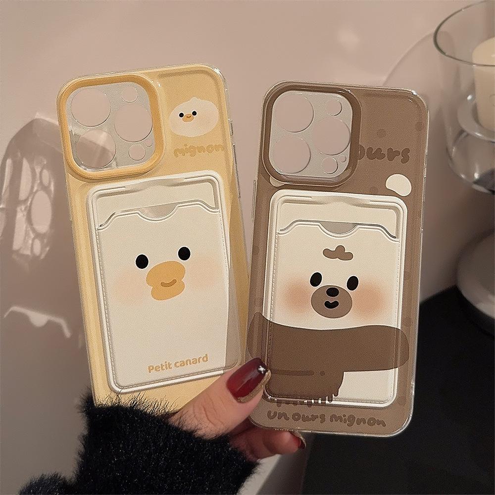Süße Kartenhülle Apple 15promax Handyhülle 16promax Rundum Transparent Partner Cartoon