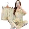 Summer Cloud Cotton Pajamas Women'S Japanese Casual Small Floral Short-Sleeved Trousers Loungewear Three-Piece Set