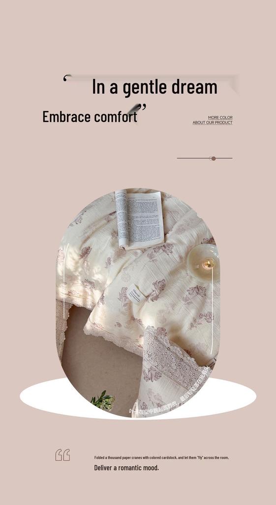 Summer Retro Cotton Linen Lace Design Thin Quilt - Machine Washable Air Conditioning Blanket