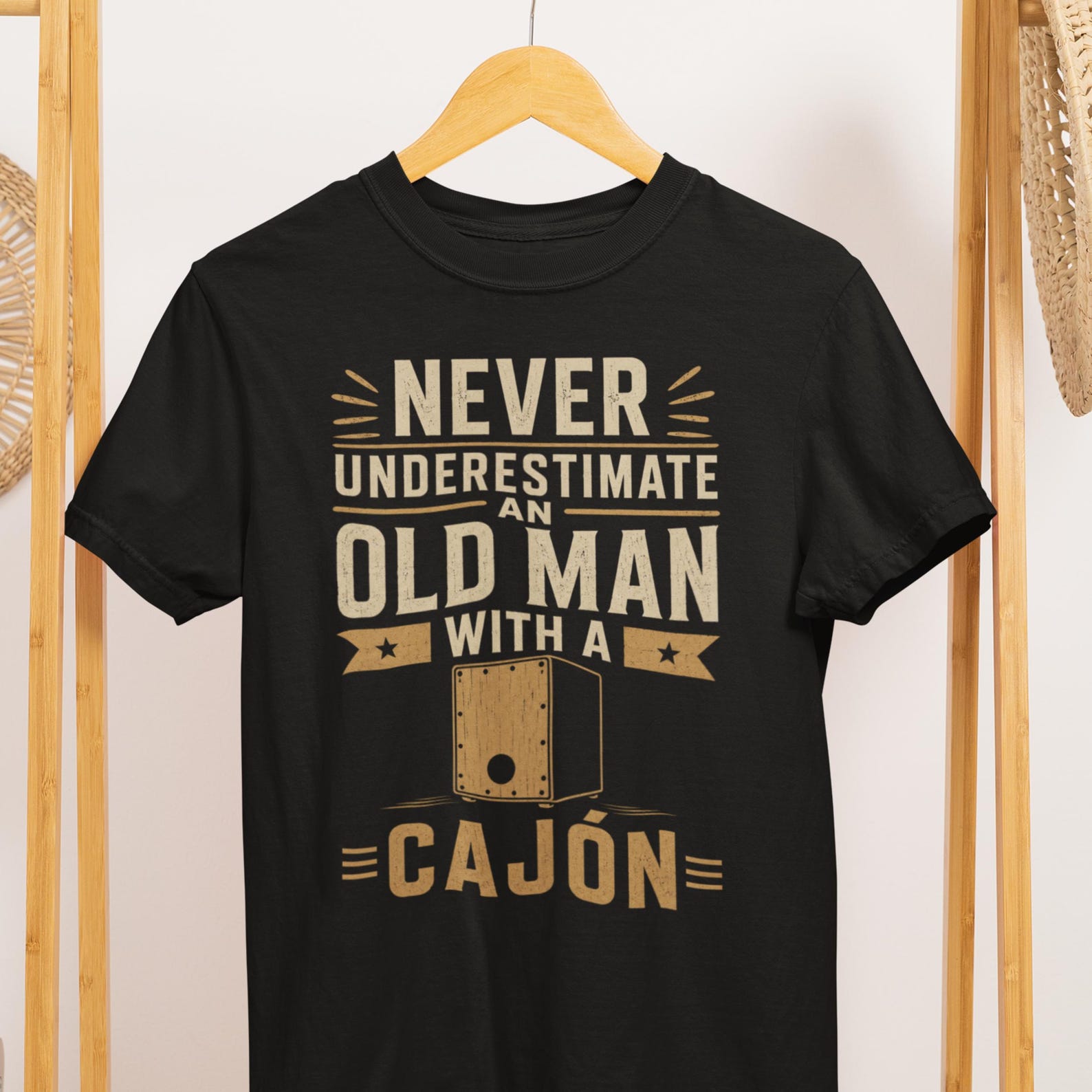 Old Man With Cajón Shirt, Percussionist Drummer Tee, Musician Gift 3XL