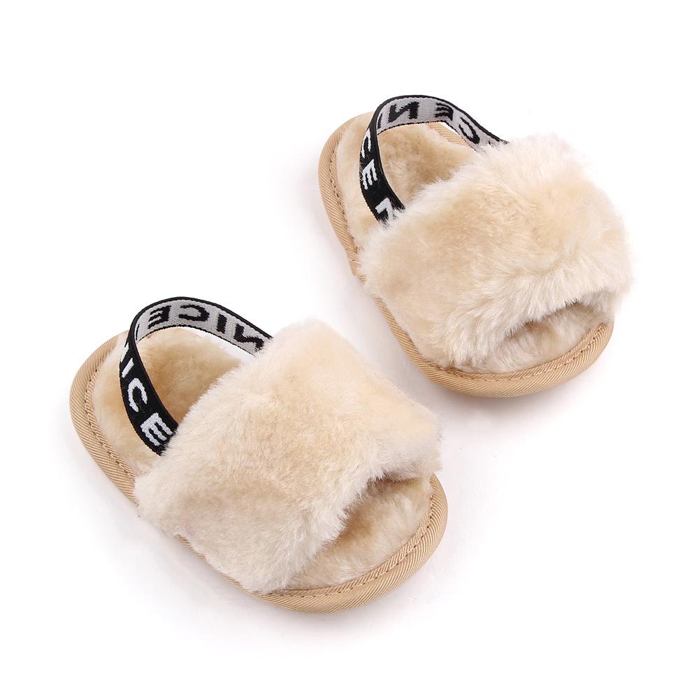 Baby Girls Spring and Winter Baby Shoes Cute Indoor Baby Fluffy Slippers Toddler Princess Breathable Simple Elastic Sandals