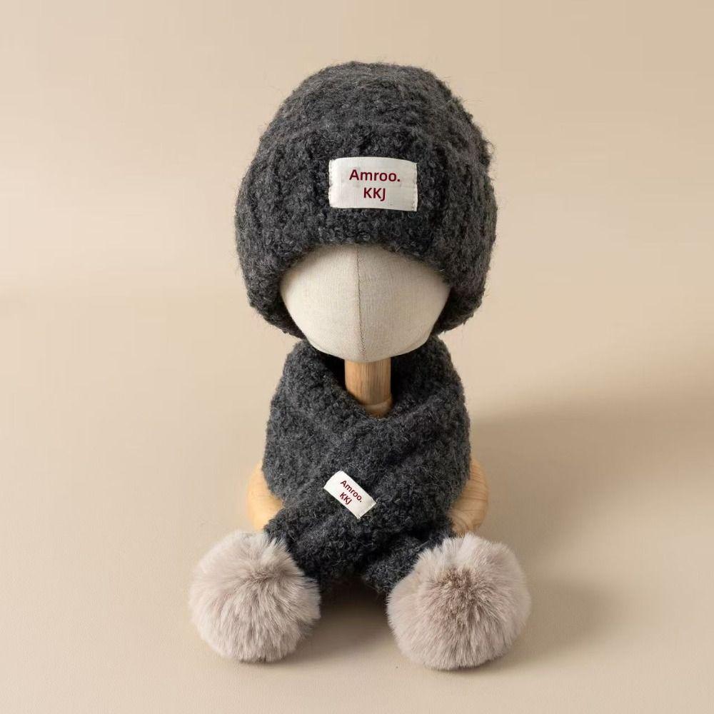 Warm Plush Kids Hat Scarf Set Knitted Baby Beanie Hat Gifts Pom Pom Scarf Kids Winter Wear