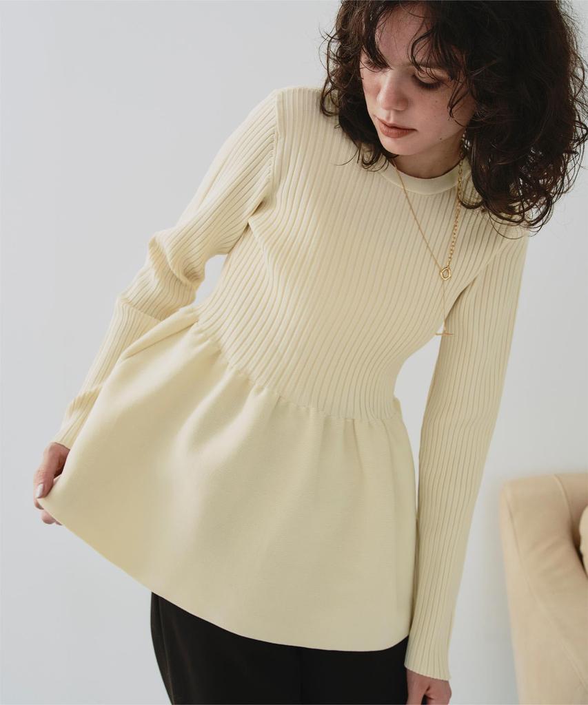 Titibait AFXP4187 Peplum Knit Size L Women's Two-Way Top, Ivory,