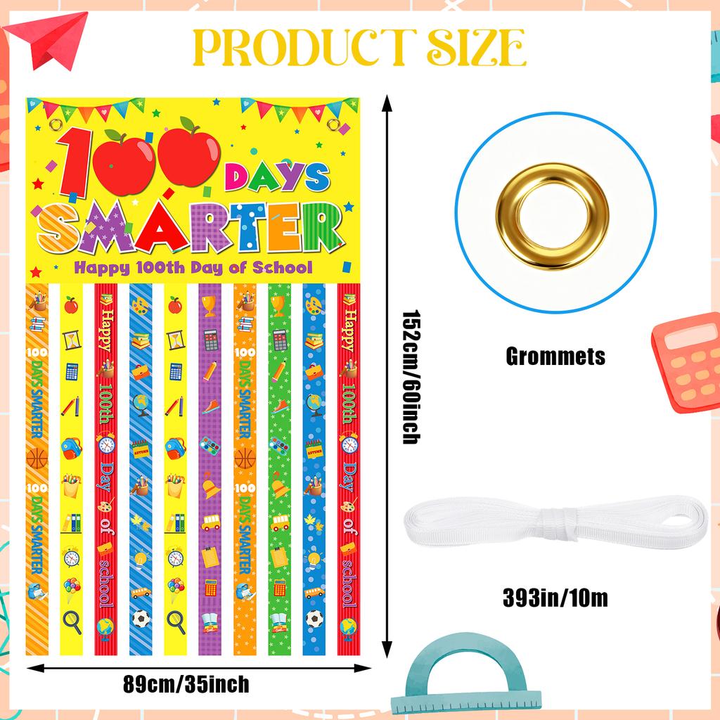 100 Days Of School Door Banner, Happy 100Th Day Classroom Decoration, Kindergarten Preschool Teaching Supplies, Colorful Educati