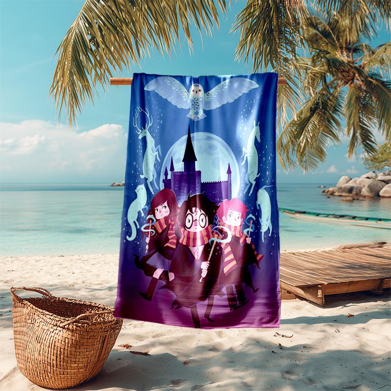 proof beach towel with Harry Potter pattern - soft,absorbent,quick-drying,machine washable - perfect for swimming,camping,bathing