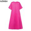VONDA Oversized Women Round Neck Batwing Half Sleeve Party Long Pleated Dresses