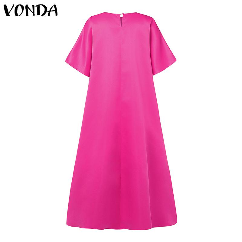 VONDA Oversized Women Round Neck Batwing Half Sleeve Party Long Pleated Dresses