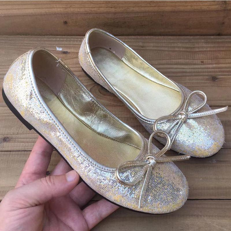 Paris Silk Bow Ballet Shoes Women's Round Head Light Mouth Flat Bottom One Pedal Soft Sole Silver Mary Jane Single Shoes
