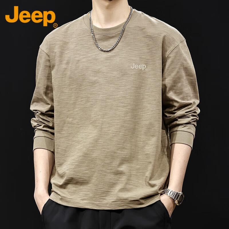 Jeep Men's Long Sleeve T-Shirt Bamboo Cotton Spring Autumn Trendy Basic Black M