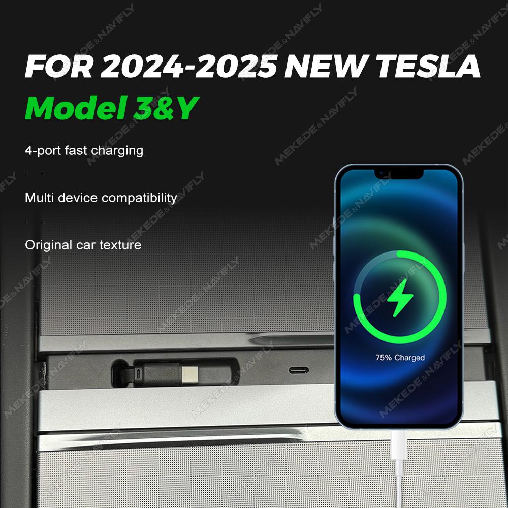 For Tesla Model 3 Y NEW 2025 2025 Docking Station Quick Charger Type-C USB Shunt Hub Fast Charging Power Splitter Car Accessorie