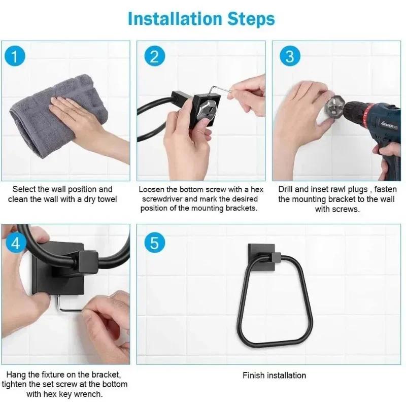 Matte Black Suction Cup Towel Ring Stainless Steel Hand and Face Washcloth Holder Dish Towel Hanger for Shower and Bathroom Wall