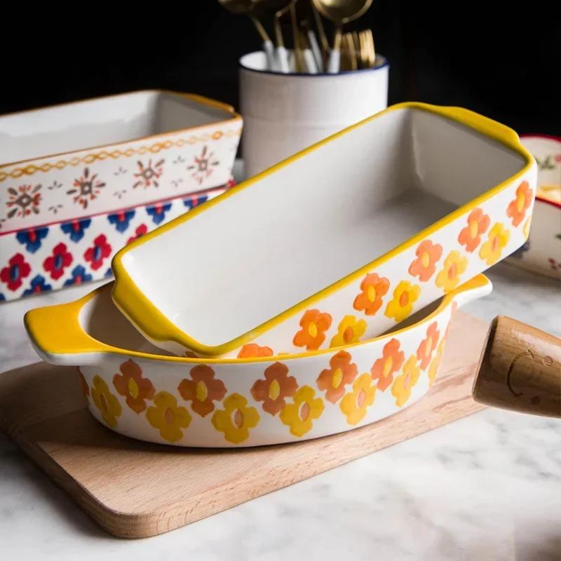 Rectangular Baking Tray Oven Kitchen Baking Tool Ceramic Roasting Lasagna Pan With Handle Baking Dish