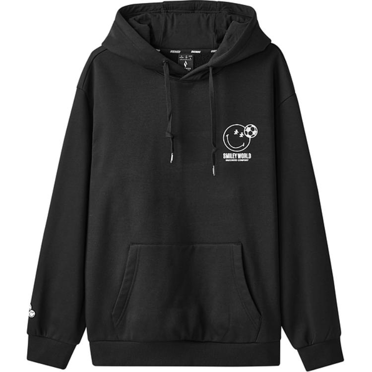 Skechers Smile Face Pattern Letter Print Hooded Pullover Loose Long Sleeve Sweatshirt Men sweatshirt Carbon-Black L324M109-0018 L