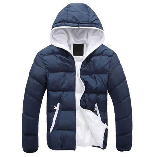 Men Color Block Zipper Hooded Cotton Padded Coat Slim Fit Thicken Outwear Jacket