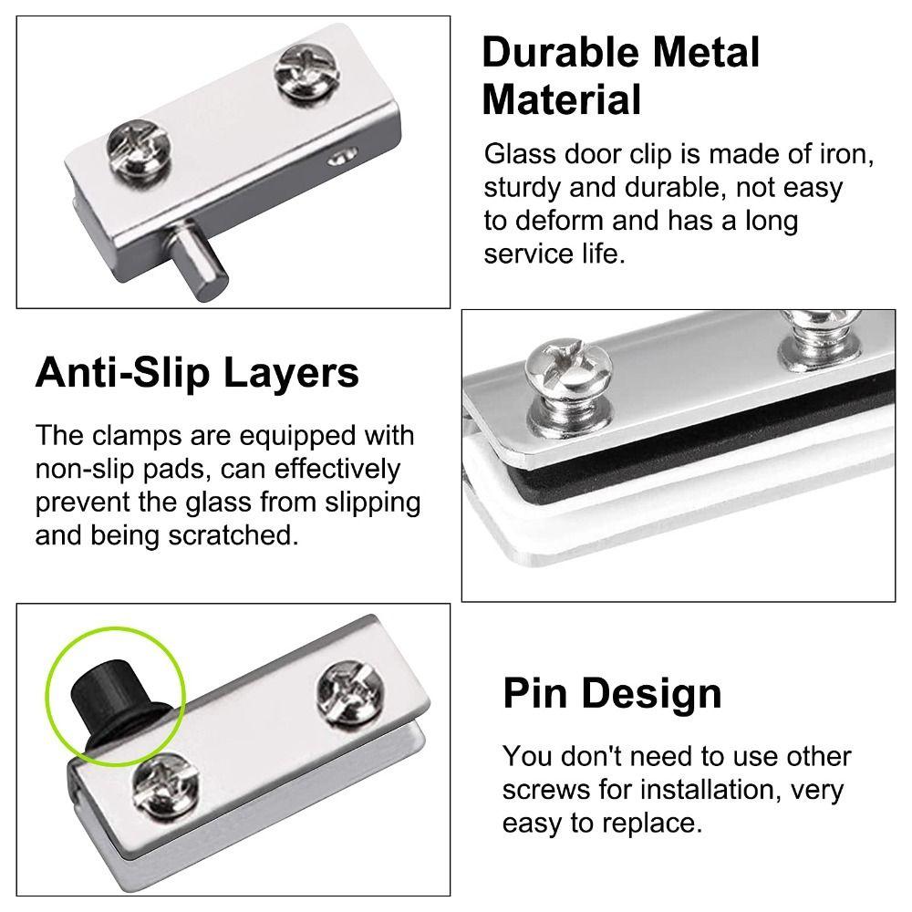4 Pairs Iron Door Hinge Silver Pivot Hinge Sturdy Glass Clamp for Free-Swinging Glass Door