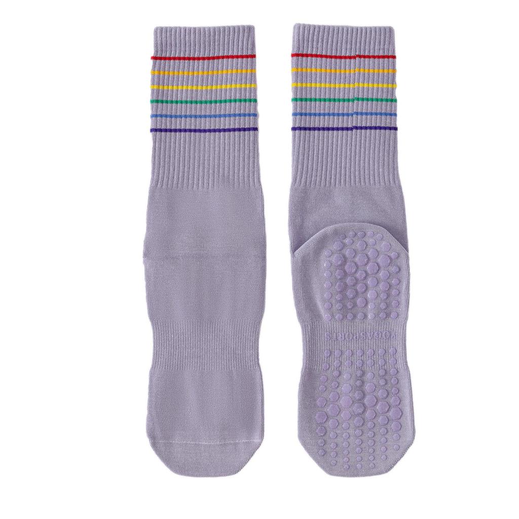 1 Pair Yoga Socks Anti Slip Silicone Mid-Calf Women Sports Socks 95% Cotton Sweat-Absorbent Anti-Odor Breathable Socks