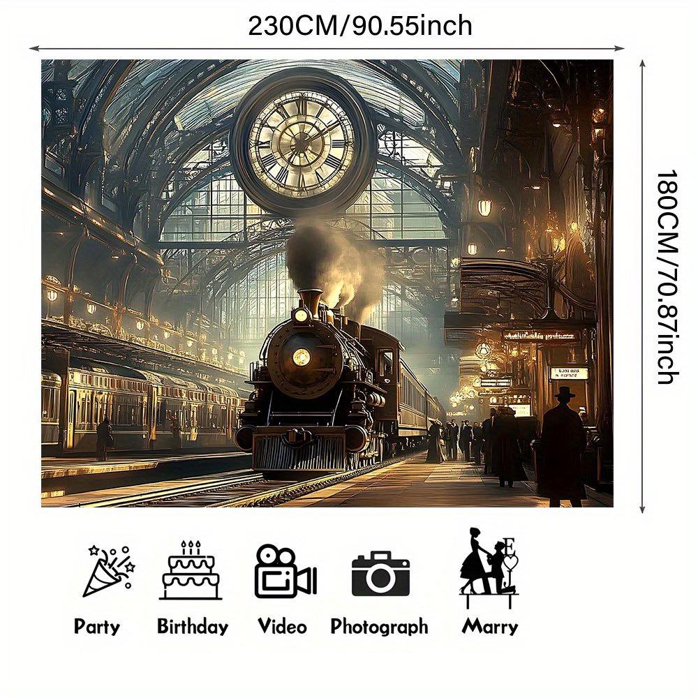 1 piece vintage steam train station background flag, suitable for photo taking, birthday, anniversary, wedding and all s