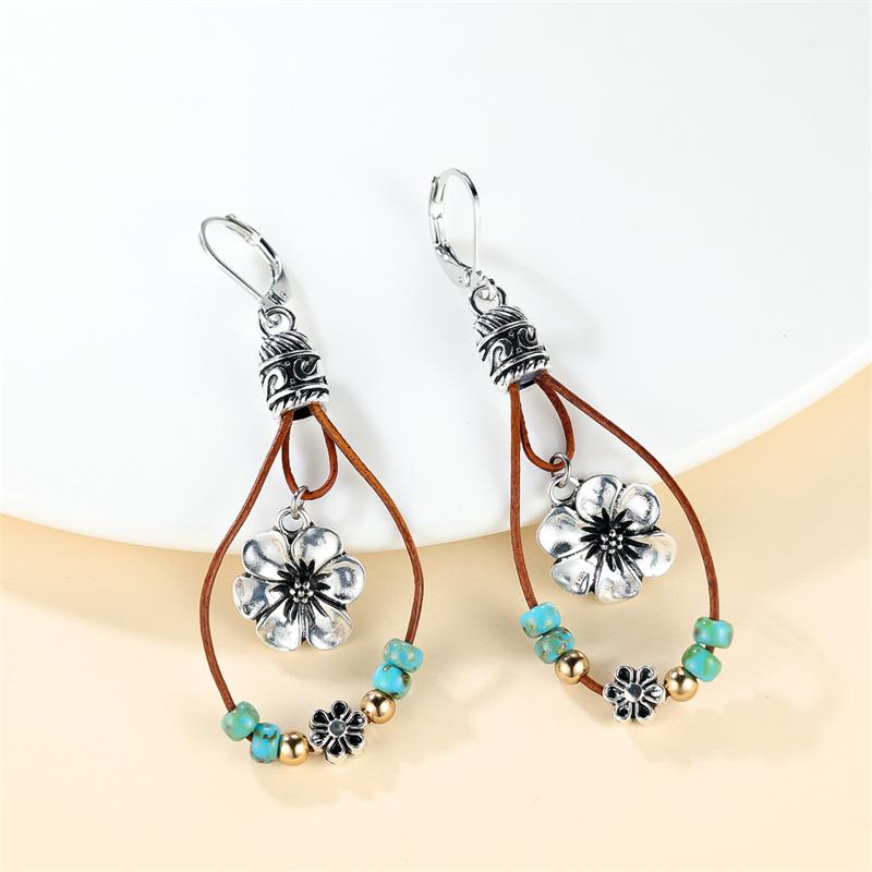 

1 пара винтажных серег-капель серебристого цвета с цветком в стиле бохо, серьги золотого цвета с бусинами и цветочным принтом, ювелирные изделия своими руками, подарки на день Святого Валентина серебряный