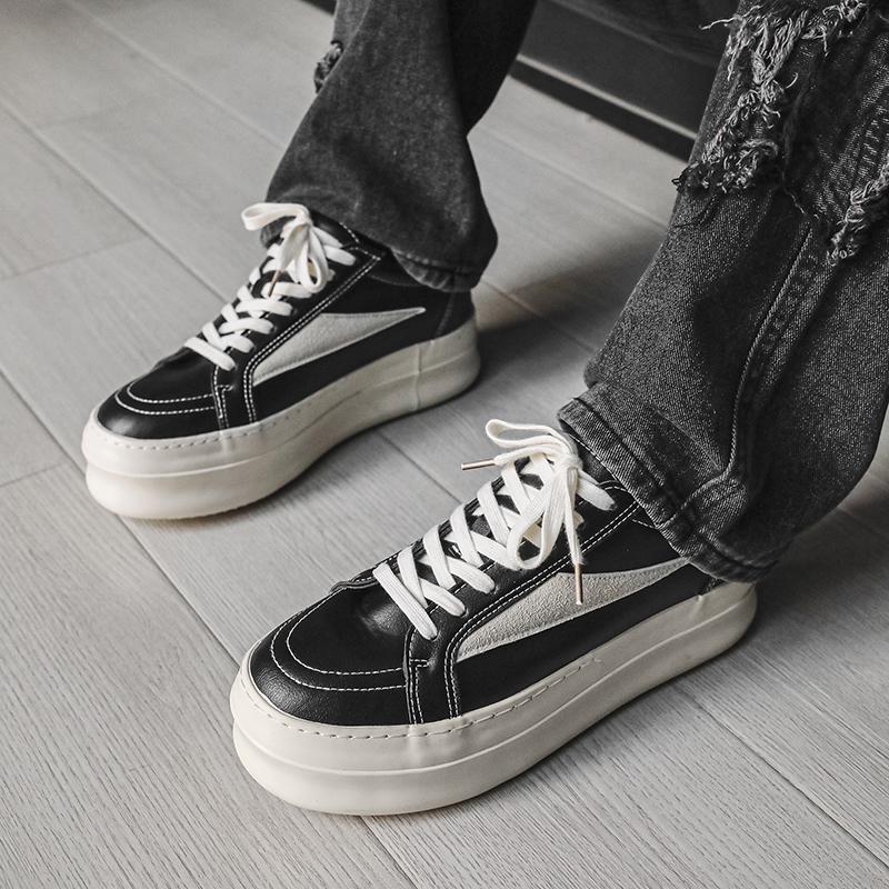 Pantofi bărbați pânză neagră Ricks Fashion Outdoor cu vârf jos, cu șireturi, sneaker de damă fashion casual, design Owens, mers în aer liber, înălțare invizibilă