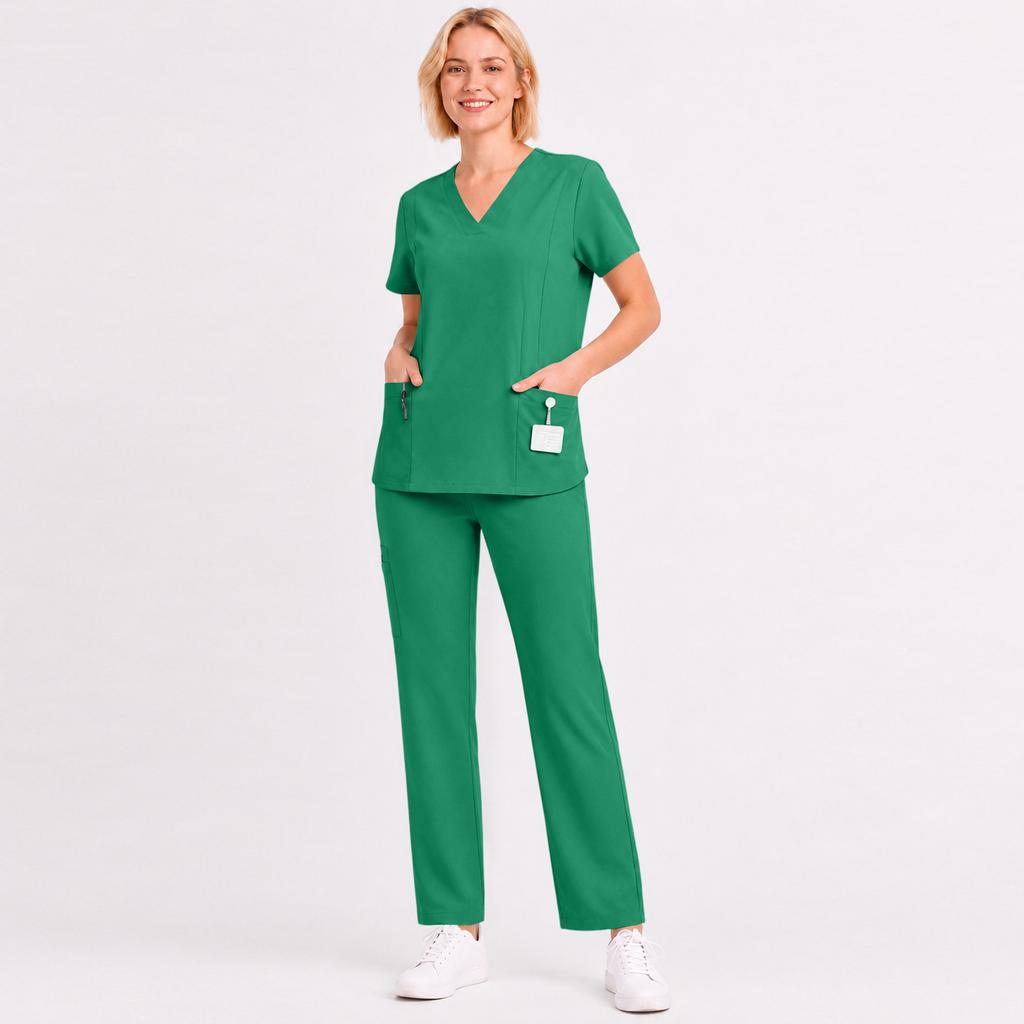 Women's Uniform Scrub Set - V-Neck Short Sleeve Top with Pockets and Drawstring Pants, Quick Dry Color for Healthcare Workers