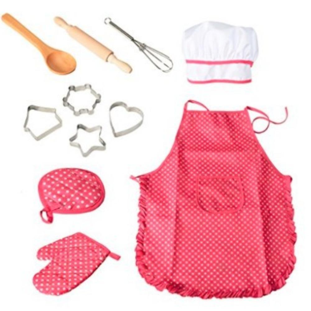 4/11Pcs Pink Apron for Little Girls Gift Kids Kitchen Chef Baking Tool