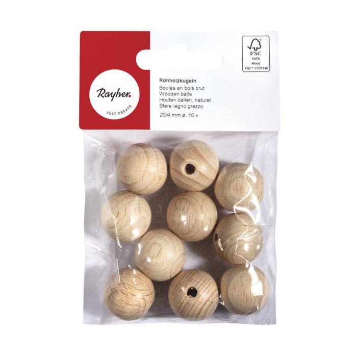 Boules en bois ø 20 mm FSC100% percées 4 mm 10 pièces