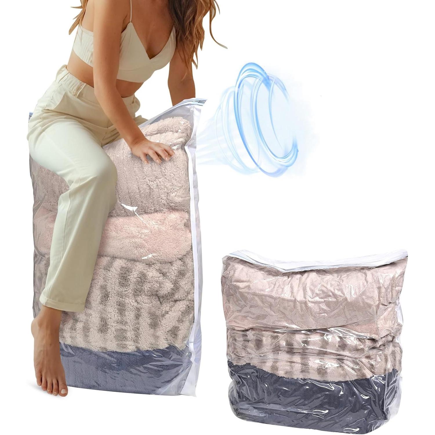 

Vacuum Storage Bags No Tool Needed, 5/7 Pack Extra Large Vacuum Seal Bags Space Saving for Clothing, Comforters, Blankets, Pillow, Bedding,Clear 5 Pack M