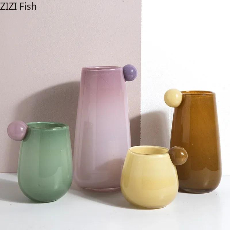 Süßigkeiten-Stil Bunte Glasvase Hydroponik Blumentopf Schreibtischdekoration Blumenarrangement Florale Vasen Raum Ästhetische Dekoration