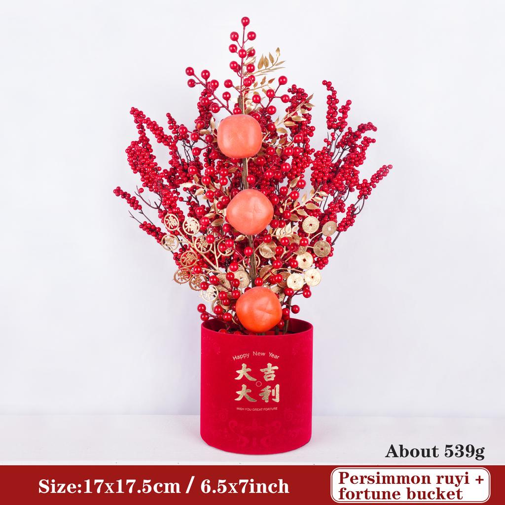 Uflower Lunar New Year Artificial flowers 2026 New Year Artificial Red Fruit Berry Pot Wedding Party Home Room Decorations