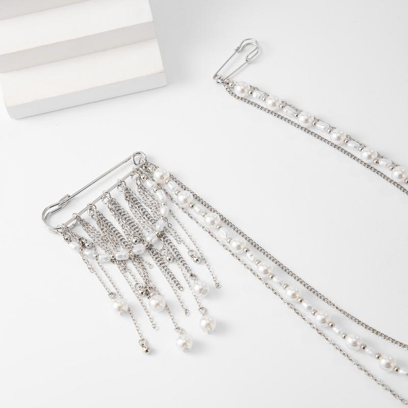 Unique Multi Layer Tassel Chain Brooch for Men Women Punk Personality Jewelry Accessory for Costume Formal Wear