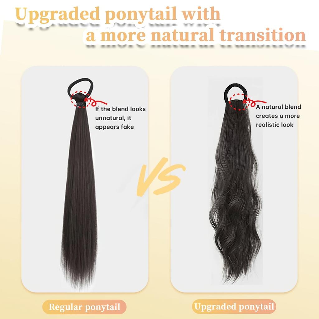 18 Zoll Lockiger Pferdeschwanz-Aufsatz mit elastischem Band Widerstandsfähiges Synthetisches Gewelltes Haarteil Pferdeschwanz-Haarverlängerungen Welle Falscher Pferdeschwanz Haarteile