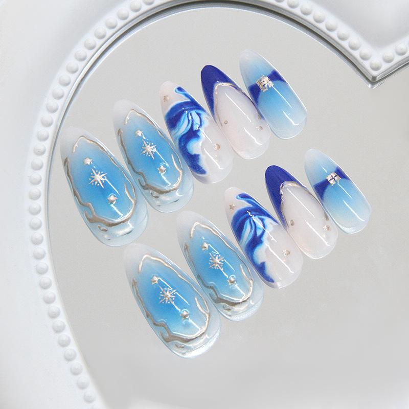 Three-dimensional Wave Star French Wearable Armor 24 Pieces Press On Nails