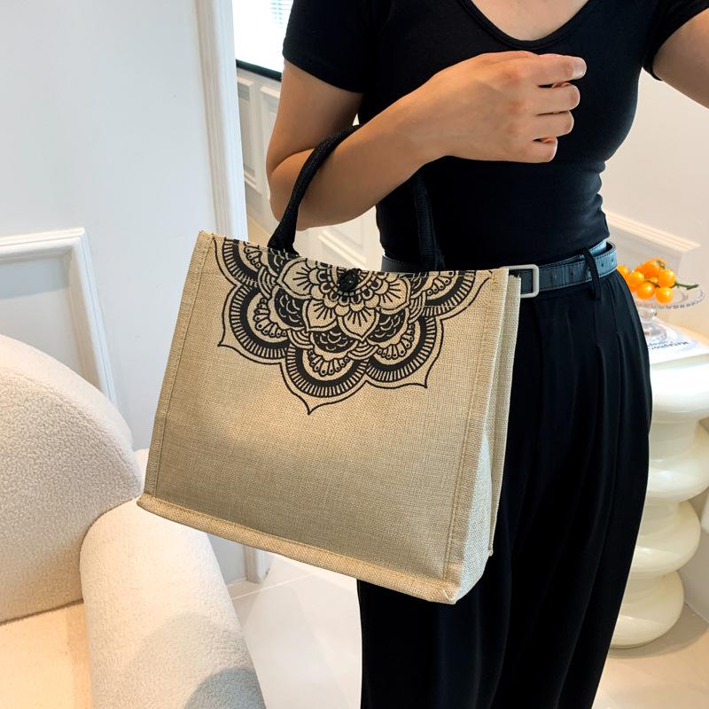 Large Capacity Linen Ethnic Tote Bag for Women - Fashionable Shoulder Handbag for Moms & Students