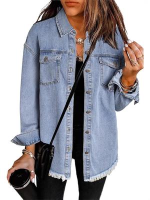 Damen Oversized Distressed Jeansjacke - Lässiges Langarmhemd für Frühling 2025
