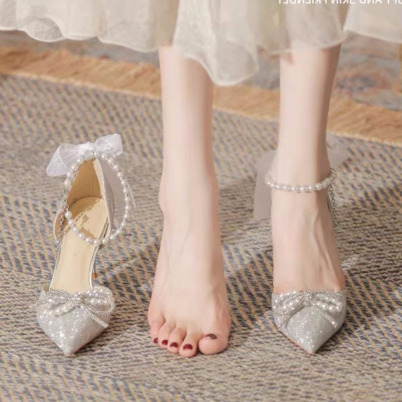 Silver High Heels Fairy Age Bar Mitzvah Crystal Wedding Shoes Bridal Shoes New French Stiletto Not Tired Feet Shoes