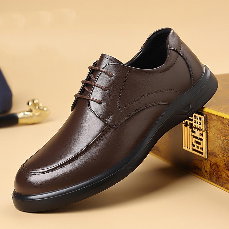 Male Business Formal Wear Casual Shoe Men Breathable Lace Up Leather Shoes Black Soft Leather Soft Bottom Spring Best Man Homme