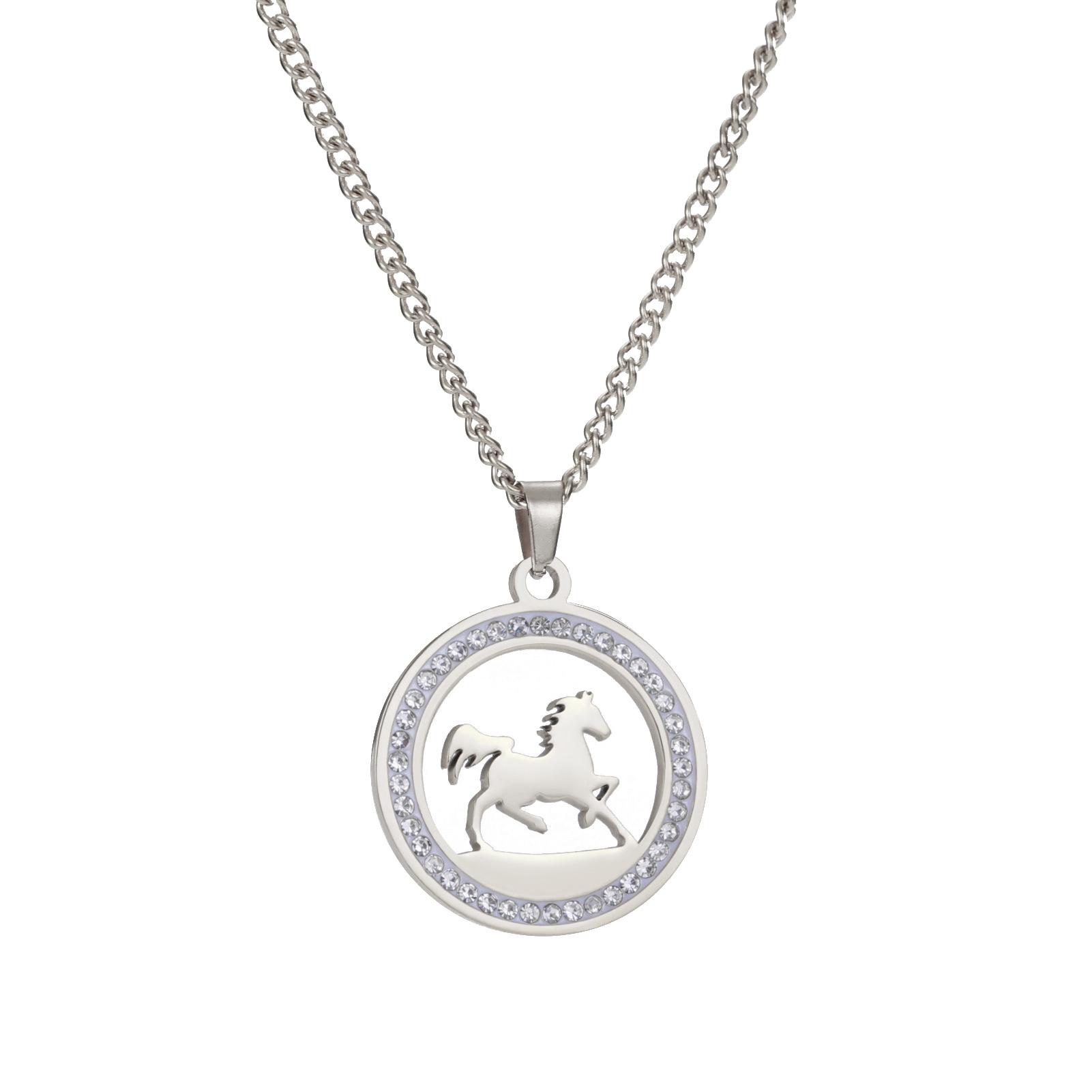 

Ladies Fashion Round Horse Pendant Necklace With Crystal Accents Horse Charm Choker Birthday Gift Jewelry