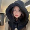 Soft Warm Balaclava Cap Crochet Hooded Scarf Hat for Skiing Hiking Universal Lady Windproof Shawl Hat with Neck Covers