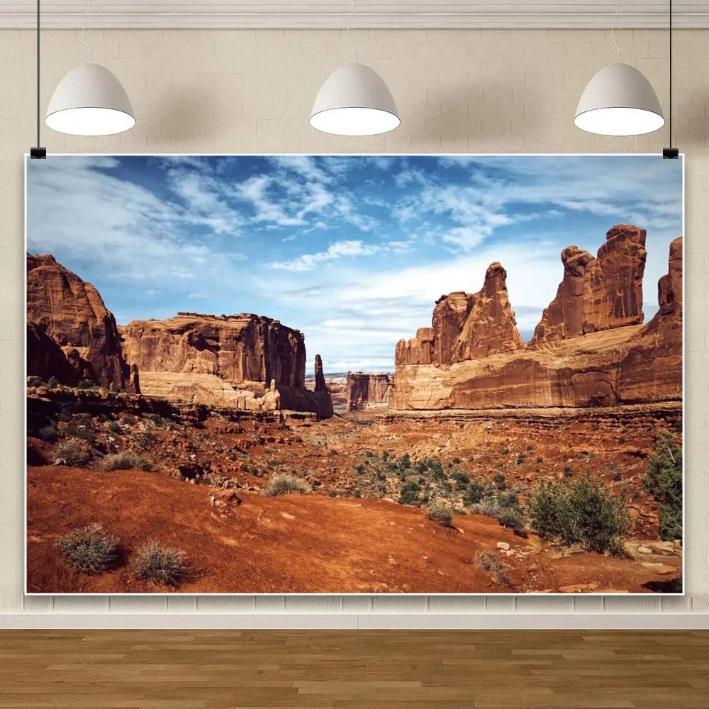 Rocky Mountains Desert Landscape Backdrop – Reptile Habitat with Sun Oasis & Immortal Palm, Natural Photography Poster-Tapestry