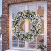 Christmas Wreath Door Snowy Effect with 50 LED Lights Pinecones Berries and Festive Bow for Fireplace Wall Window