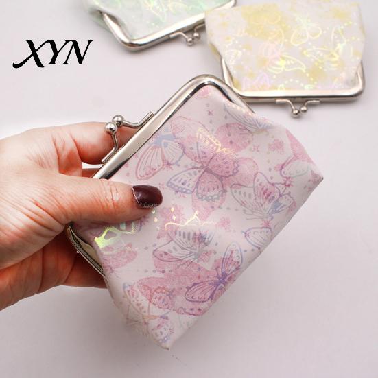 Women Small Coin Organizer Butterfly Print Purse, Change Gradient Kiss Lock Closure Pouch for Coins Cards Cash Elegant