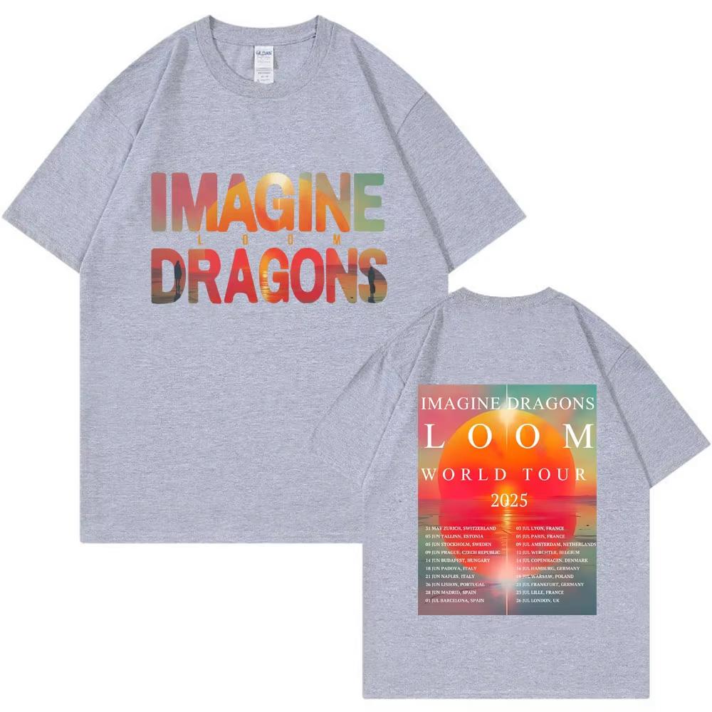 Imagine Dragons Band Loom Tour 2025 Print TShirts Men Women Retro Trendy Hip Hop Short Sleeve Oversized Cotton Tshirt Streetwear