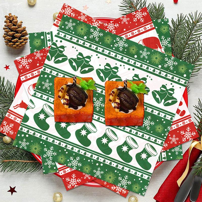 100PCS Christmas Food Parchment Paper Greaseproof Paper Holiday Burger Wrapping Sheets Festive Sandwich Packaging Paper 30x30cm