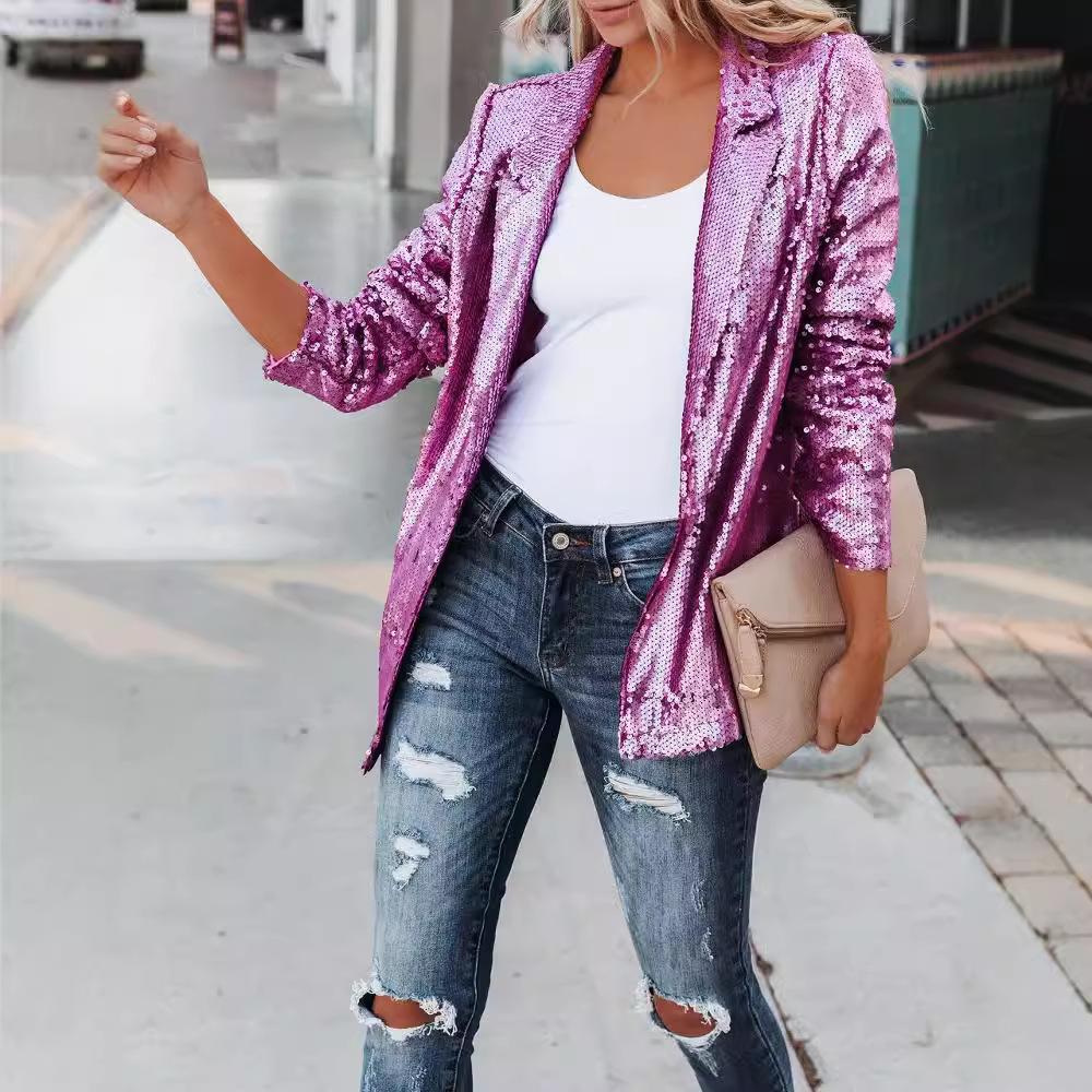 GMXIA Damen Vintage Casual Solid Color Print Frühling Herbst Langarm Polokragen Jacken & Mäntel