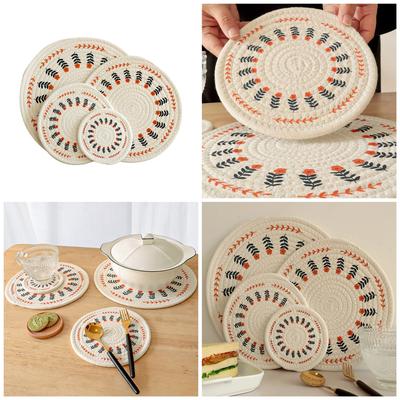 Accesorios de Mesa Hechos a Mano Resistentes al Calor Cojín Redondo Decorativo Manteles Individuales Manteles de Mesa Tejidos a Mano Naturales