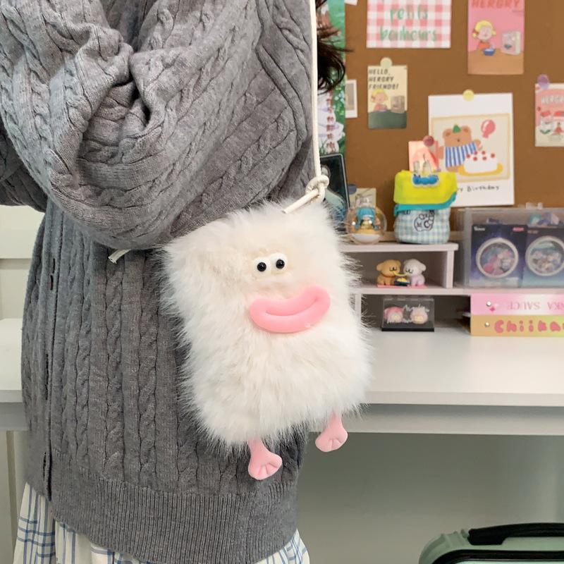 2025 autumn new plush cartoon mobile phone bag fashionable foreign personality cute fashion messenger mini bag tide