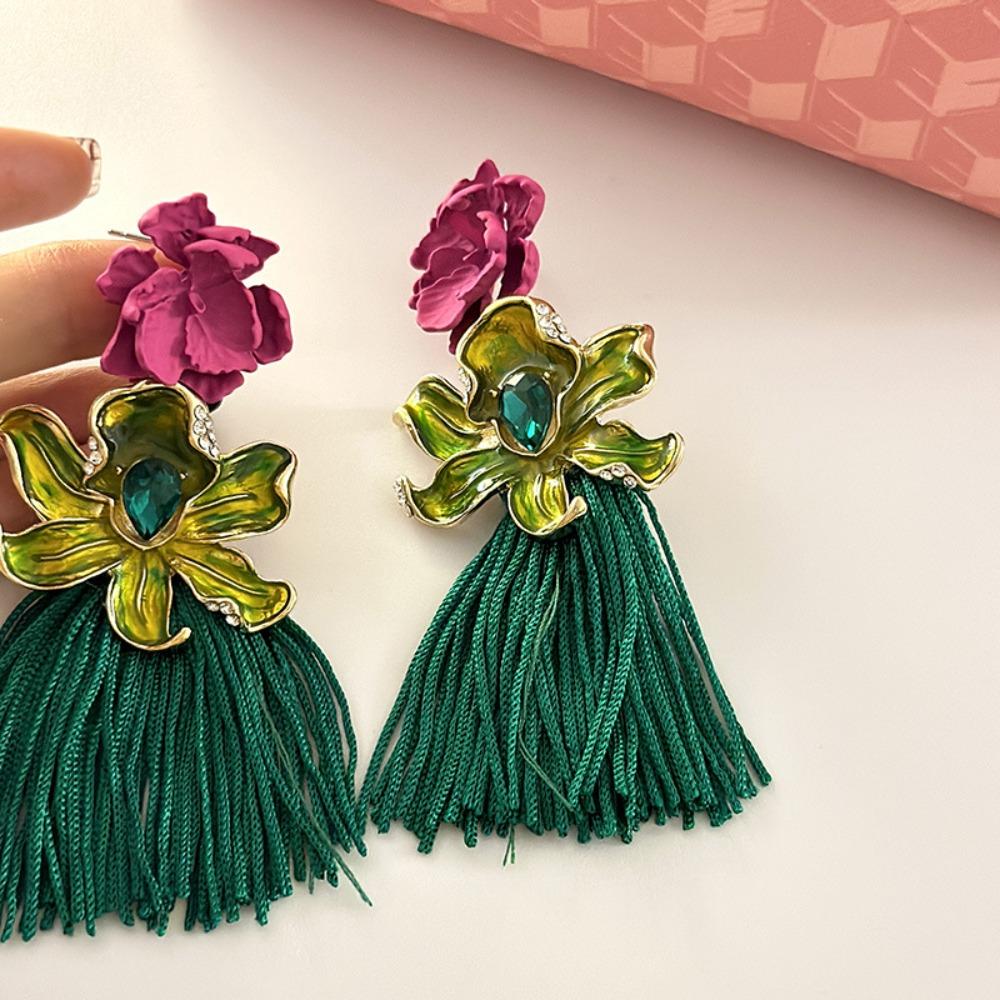 Light Luxury Flower Drop Earrings Tassel Sweet Earrings Trendy Bohemian Earrings Women Gift
